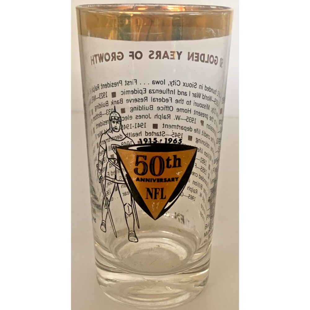 Vintage 1965 NFL 50th Anniversary Highball/Tumbler Glass with 22K Gold Trim
